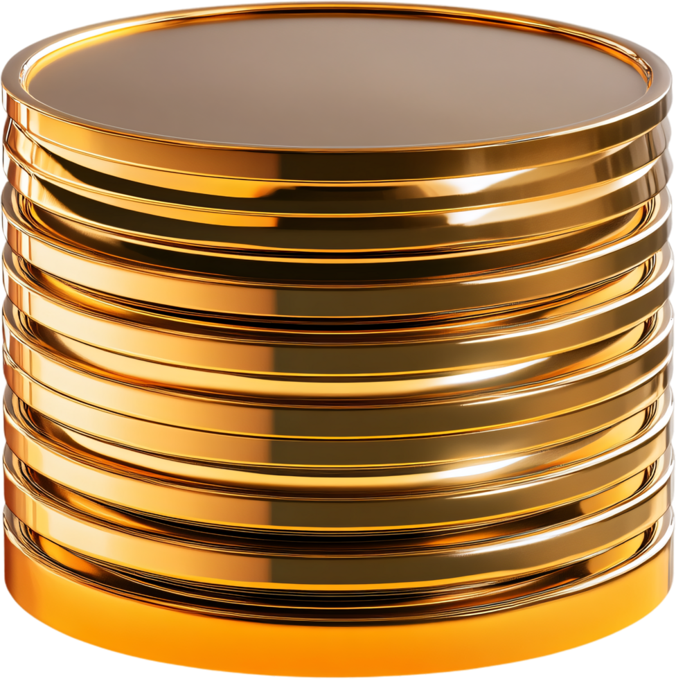 A stack of gold coins gleams, promising wealth and prosperity. Each disc reflects light, symbolizing value and financial success. png
