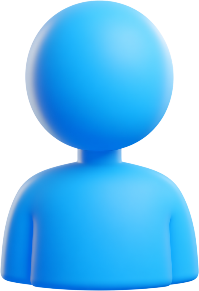 A 3D rendering of an abstract human-like figure in light blue, representing digital identity, user avatar, or a minimalist person icon. png