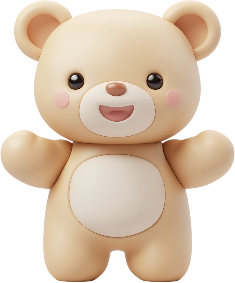 Adorable plush bear with big black eyes, a small smile and a happy expression on a seamless background. Perfect for children's products. png