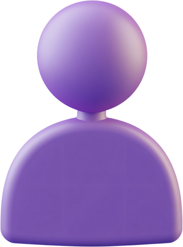 3D Purple Icon, Minimalist human figure with spherical head, standing against black. Perfect for user interface and avatars design element. png