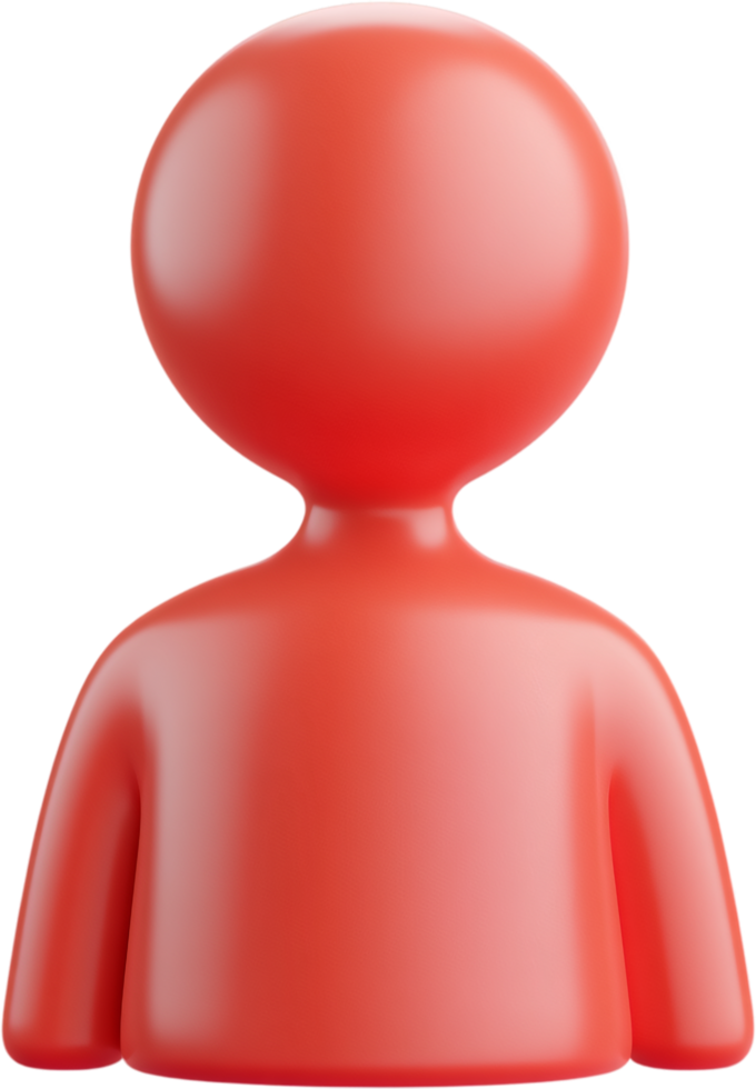 3D render of a person-like figure in solid red. The design is smooth and minimalist, set against a stark black background. png
