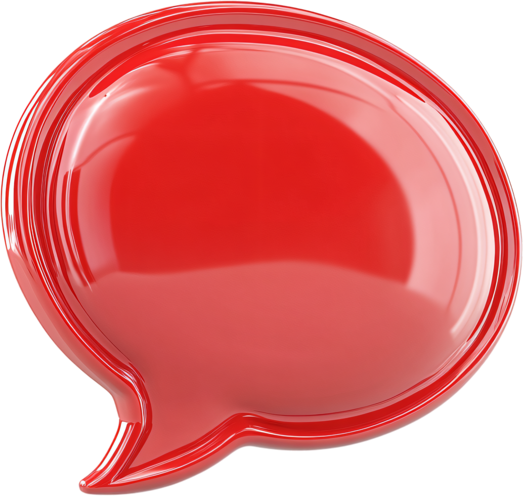 A glossy, vibrant red speech bubble hovers against a stark black backdrop. The icon evokes conversations, messages, and digital interactions. png