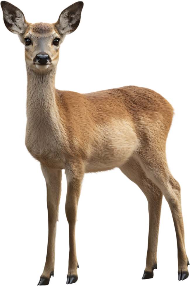 Graceful deer with its big ears and shiny coat staring directly at the camera. The wildlife of the nature is beautiful and needs preservation. png