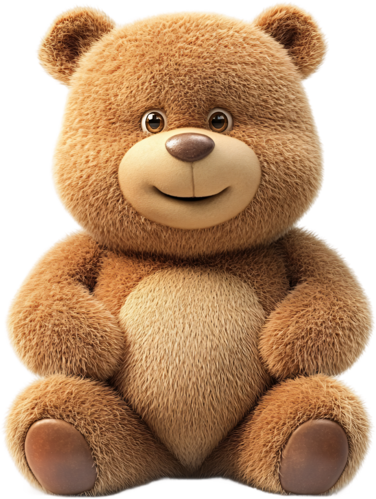 A charming brown teddy bear sits upright, its plush fur inviting a warm embrace and a feeling of comfort. The perfect cuddly companion png