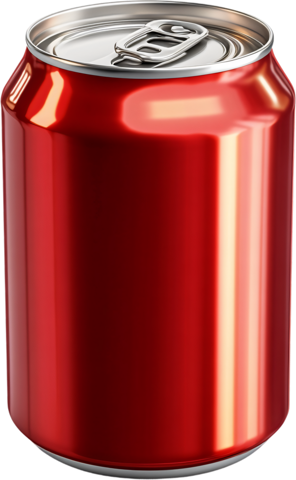A sleek red can glistens under the studio lights, its metallic surface reflecting light with subtle gradients. Refreshment is implied. png