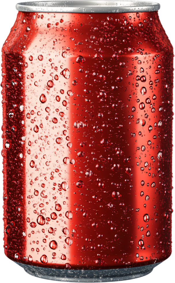 Refreshing condensation covered red can. Its bright surface invites a cool, crisp sip on a warm day. The ultimate thirst quencher. png