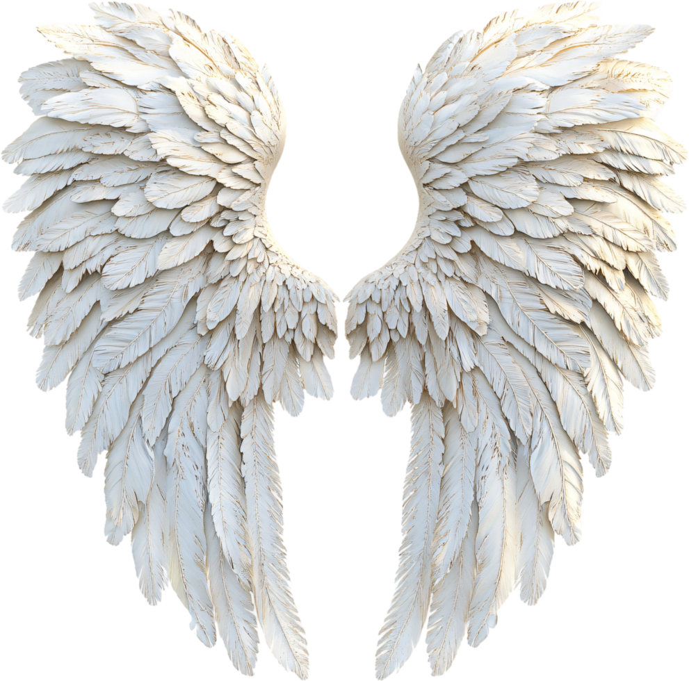 Elegant white wings, a symbol of freedom and ethereal beauty, with delicately crafted feathers creating a heavenly, angelic appearance. png