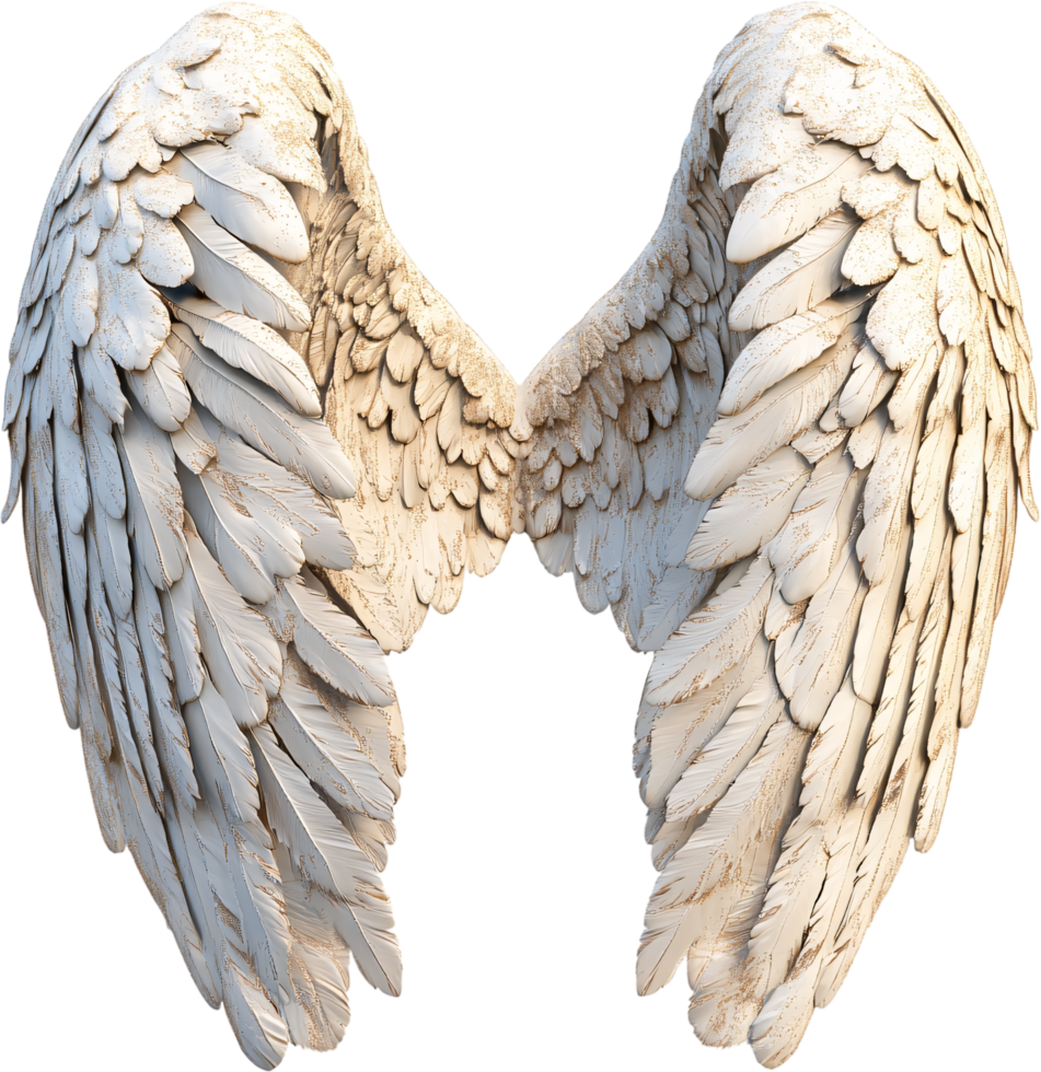 Majestic pair of ethereal angel wings with intricate feather details and divine white color scheme suggesting hope, purity, and transcendence. png