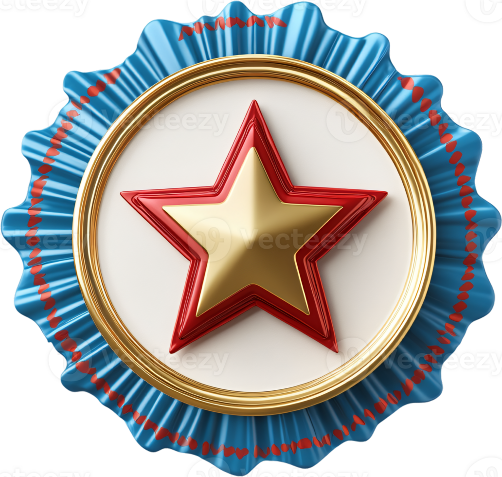 A gold and red star with a blue ribbon is a symbol of achievement, recognition, and special status, perfect for awards and commemorations. png