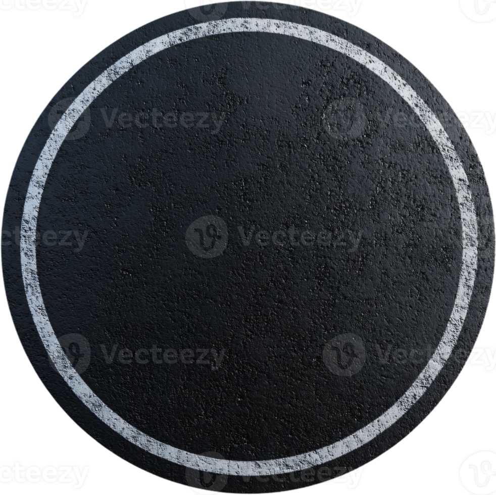 Overhead view of a round, paved surface. The area is enclosed by a solid white line, creating a circular boundary. The dark asphalt contrasts with the white line. png