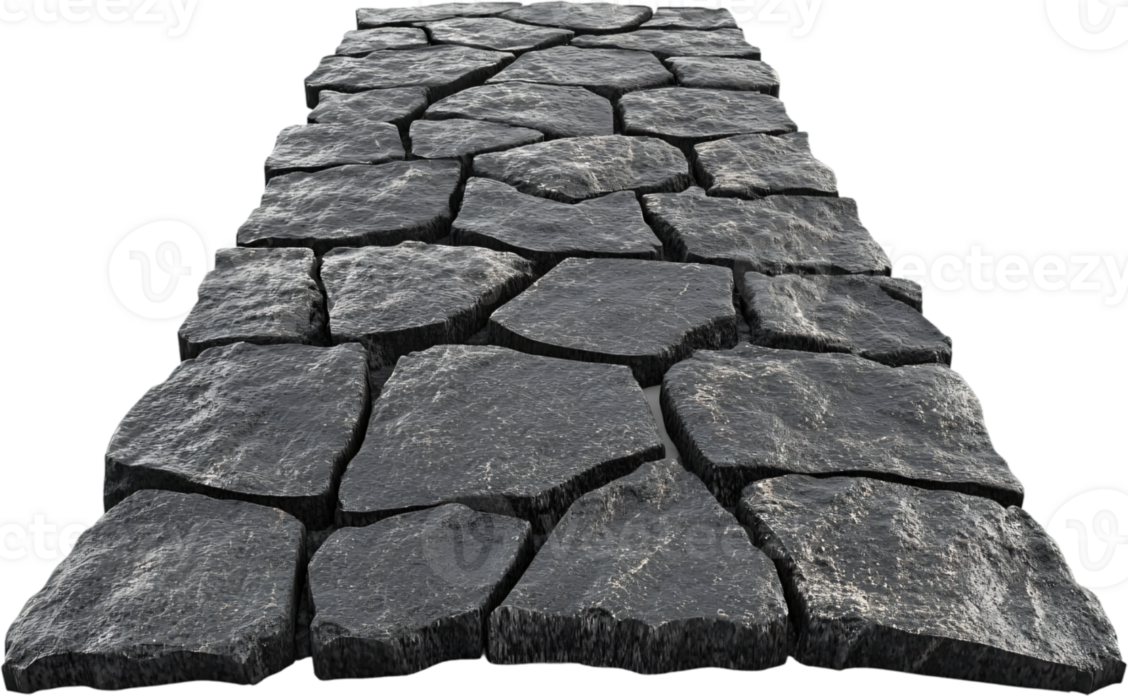 Irregular gray stones arranged in a paving pattern create a textured surface, showcasing the interplay of light and shadow. png