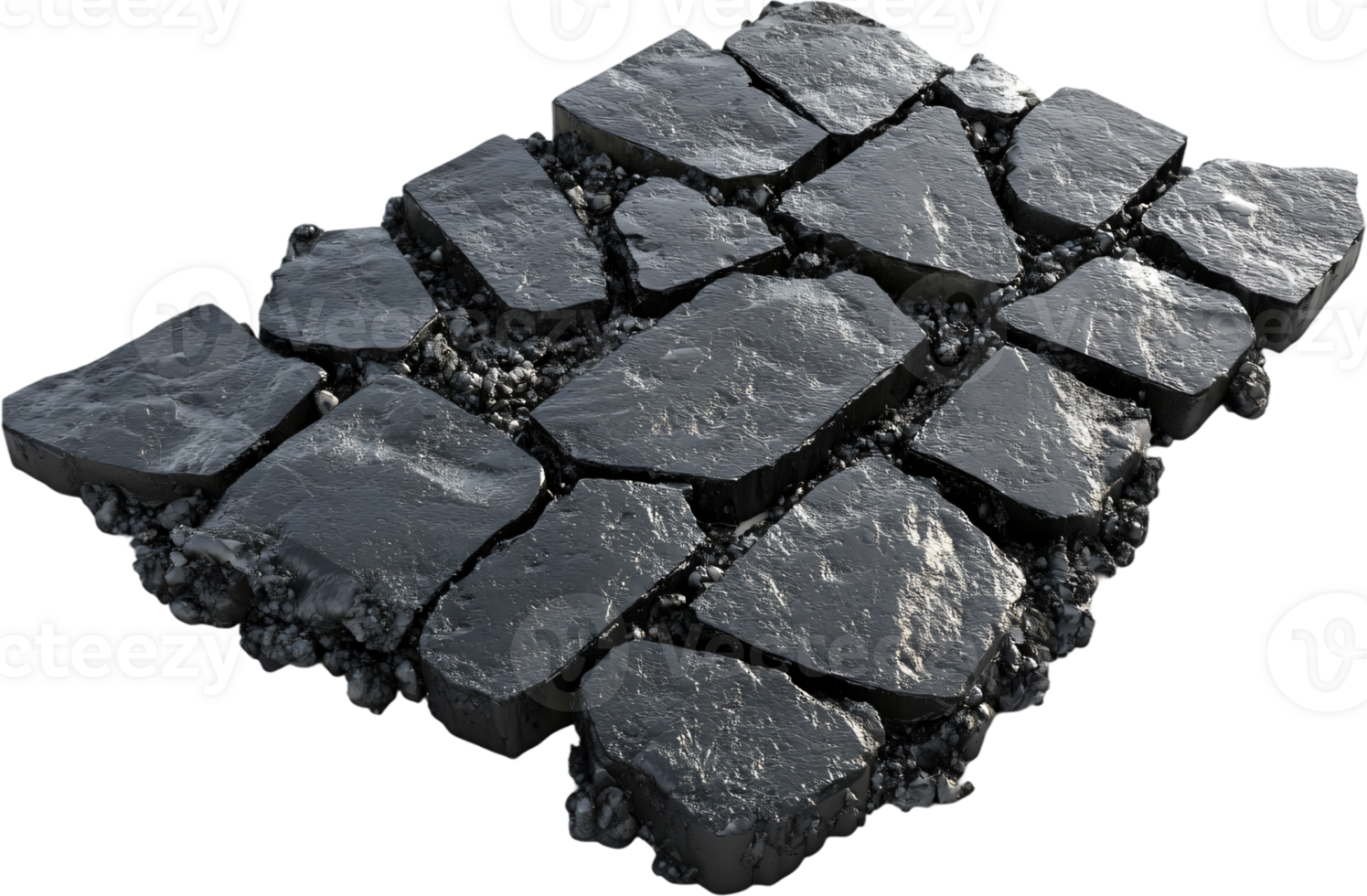 Dark gray stones with cracked edges and gray pebbles in between, creating a cobblestone effect. png