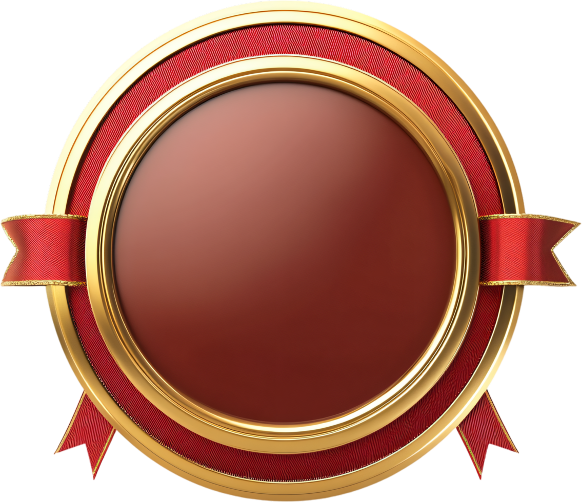 Elegant red and gold circular emblem with ribbons, perfect for awards, certificates, or promotional highlights with a touch of luxury. png