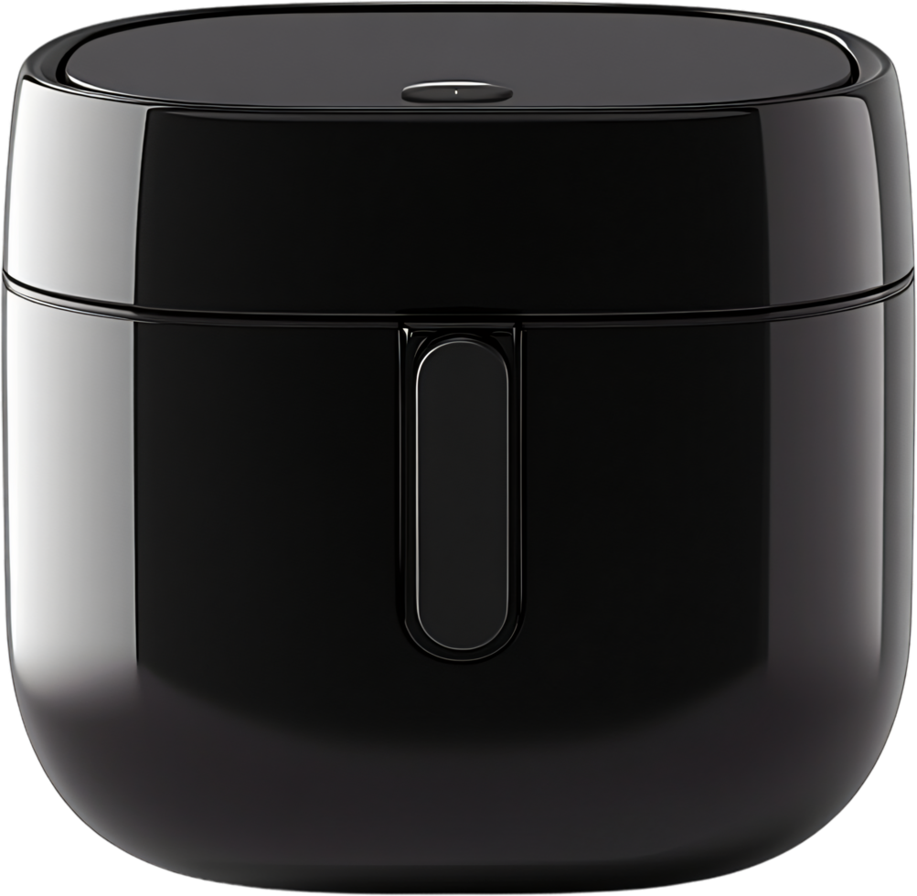 lisse noir récipient avec une minimaliste conception. arrondi bords et une brillant terminer ajouter une moderne touche. idéal pour divers espace de rangement besoins. png