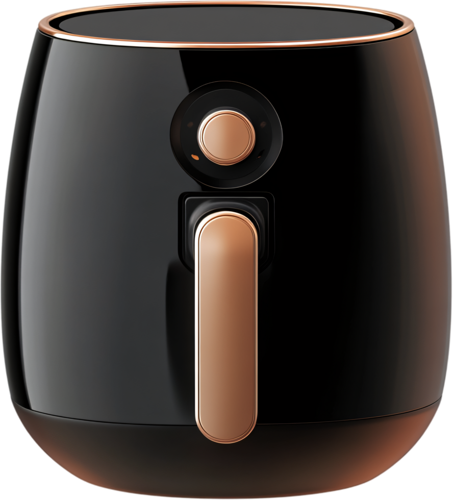 Sleek Black Air Fryer. Fry with minimal oil. Fast and efficient cooking with temperature control. Ideal kitchen appliance for quick, healthy meals. png