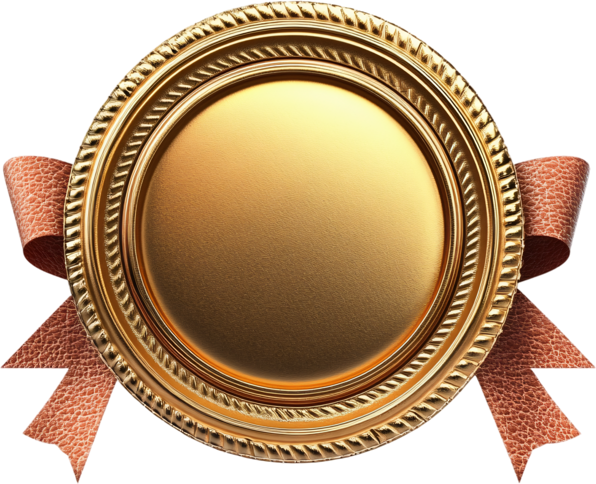 Golden Award Medallion. A symbol of achievement and recognition. Intricate details and textured ribbon add depth. png