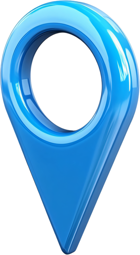 Vibrant blue location pin icon, symbolizing navigation, place markers, or geotagging in digital maps and mobile applications,isolated on black. png