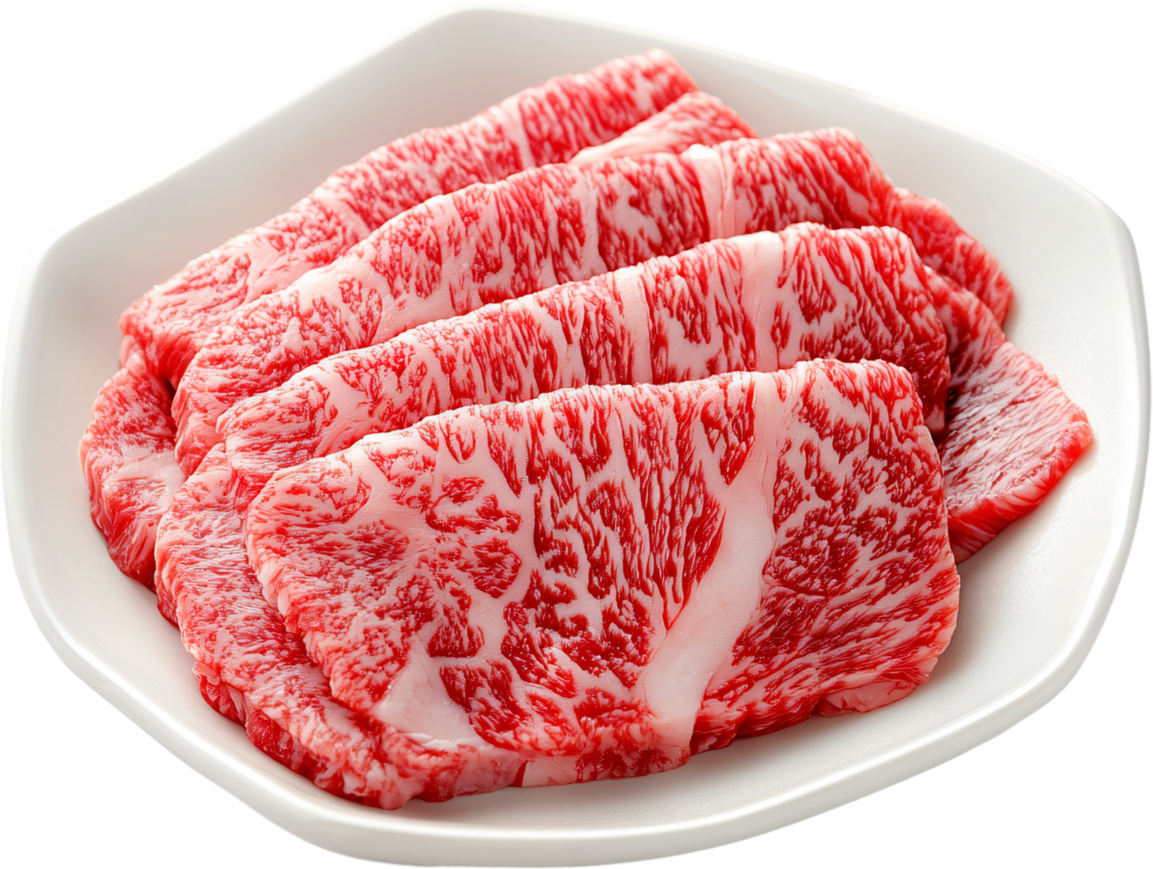 Succulent slices of high-quality meat, exquisitely marbled. Ready to be cooked, a culinary delight for gourmet dining experiences. png
