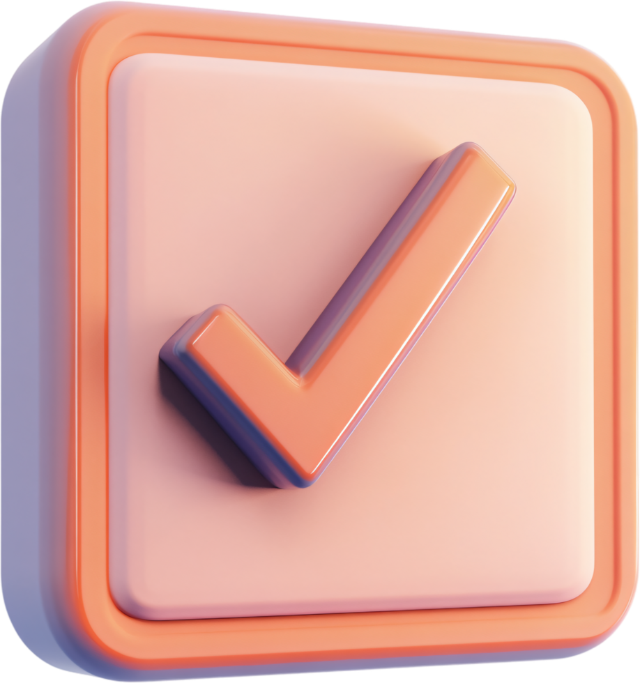 Glossy square button with rounded corners features a checkmark in a matching color. The overall effect is soft and playful. png