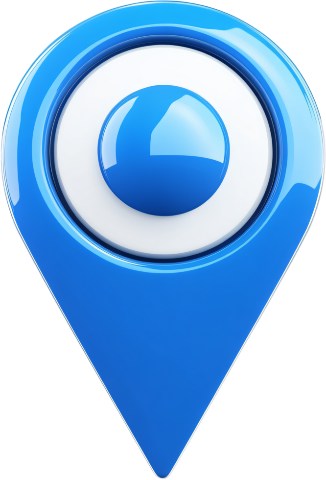Vibrant blue map marker icon with glossy finish. Symbolizes location, navigation, or destination with its classic teardrop design. png