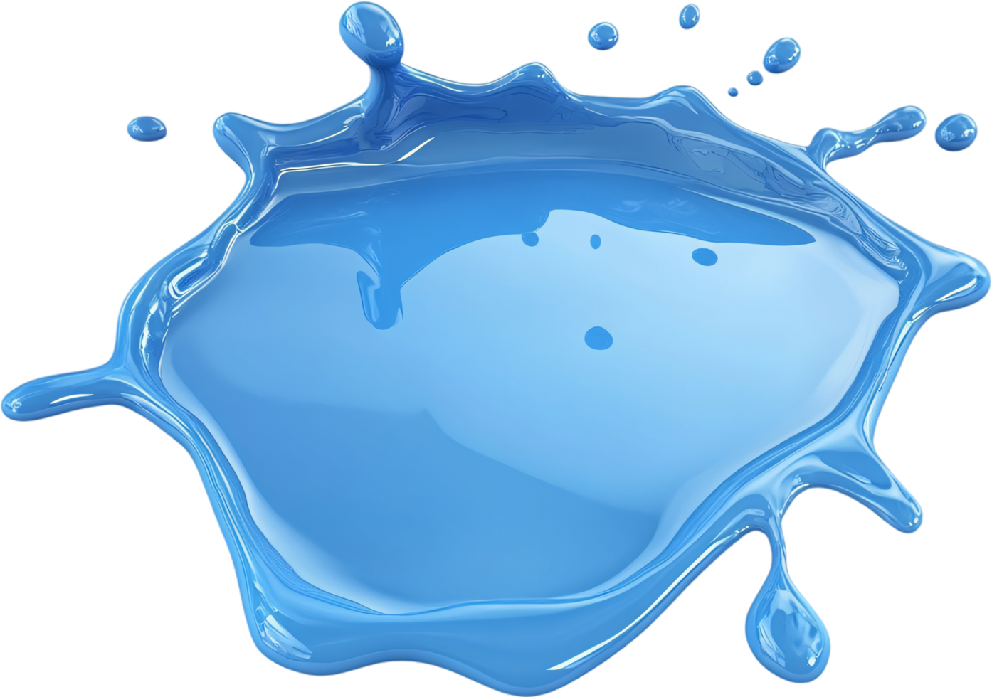 Dynamic explosion of blue liquid with droplets and splash effect against a dark background. Suggests freshness, purity and motion. png
