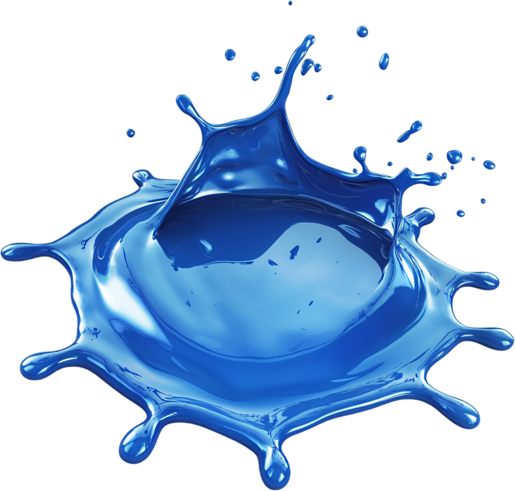 Dramatic splash of vibrant blue liquid against a stark black backdrop, capturing motion and texture in a dynamic burst of color. png