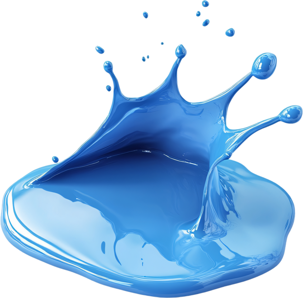 A dynamic splash of vibrant blue paint, suspended mid-air against a stark black background, showcasing fluid motion. png