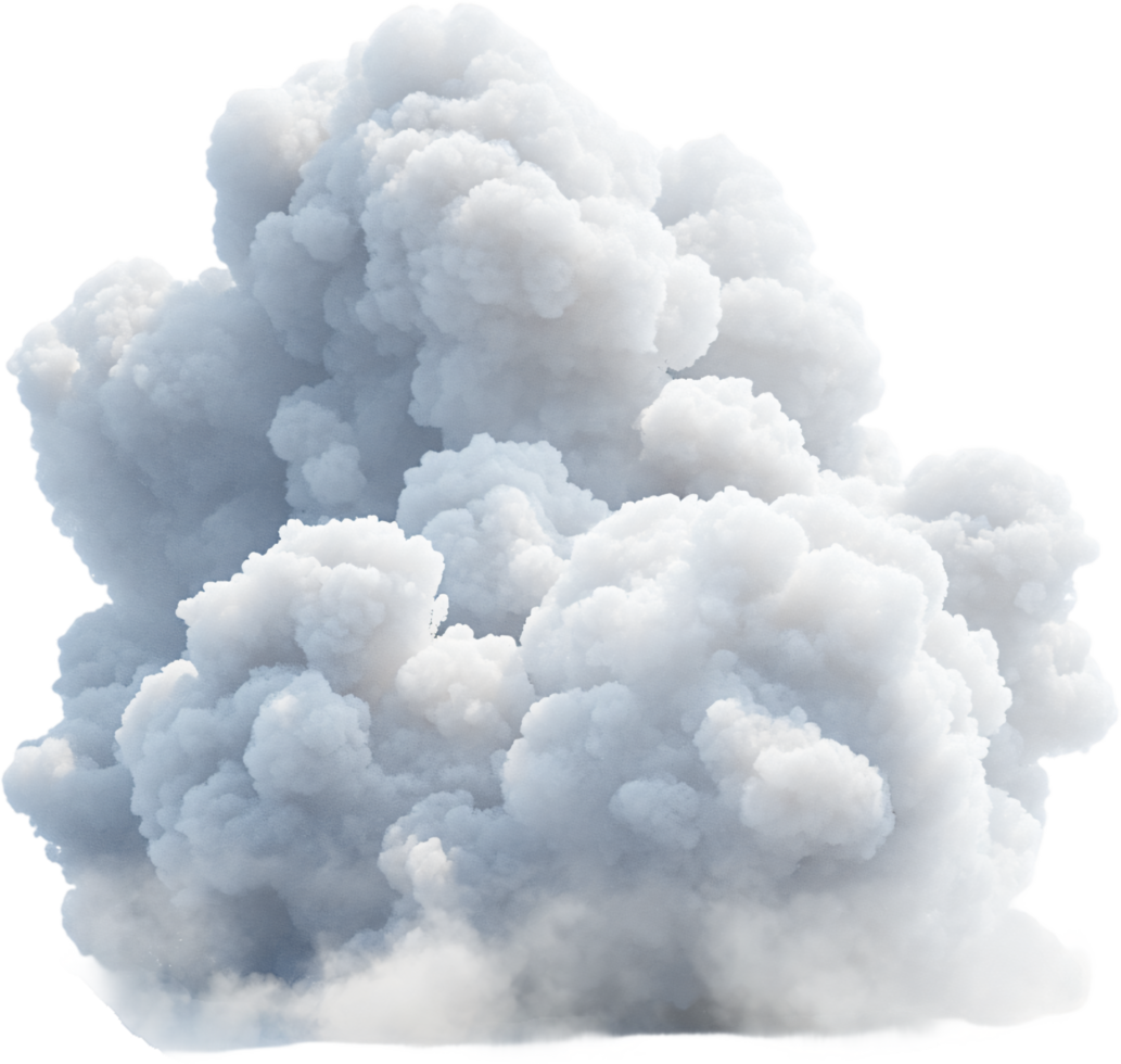Enormous cloud of dense white smoke billows upward, a representation of power or something potentially overwhelming. Textured and opaque. png