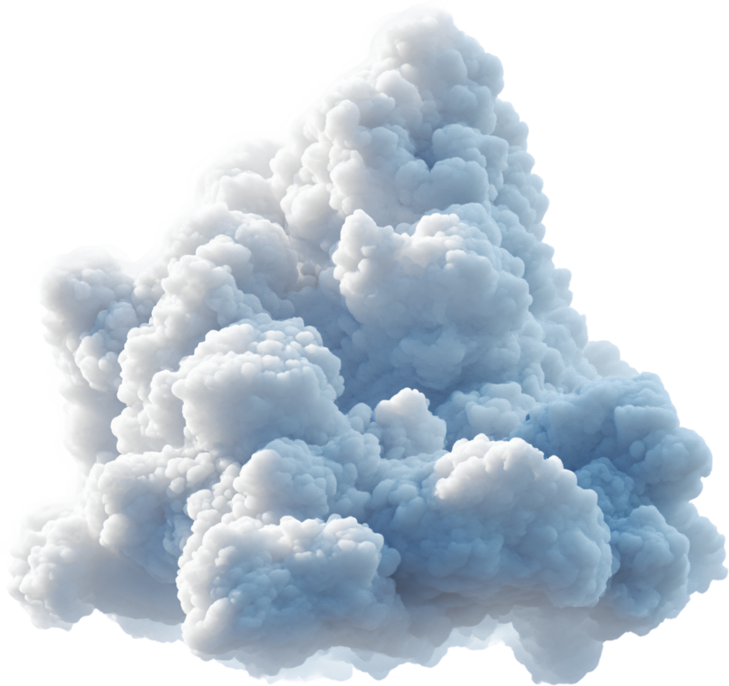 A fluffy, cumulus cloud formation against a black background. The cloud is a mix of white and light blue, with a soft, ethereal appearance. png