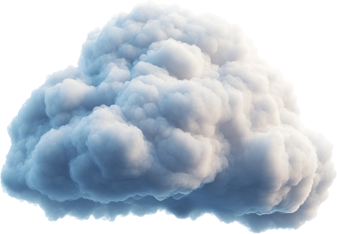 Fluffy cloud formation against a dark backdrop, showing a textured mass of white and blue hues, indicative of weather elements. png