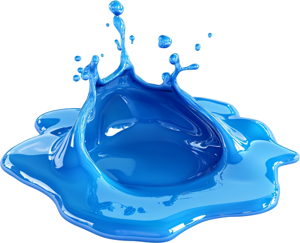 Captivating splash of vibrant blue liquid frozen in time, showcasing dynamic motion and smooth textures. Intense color on a dark background. png
