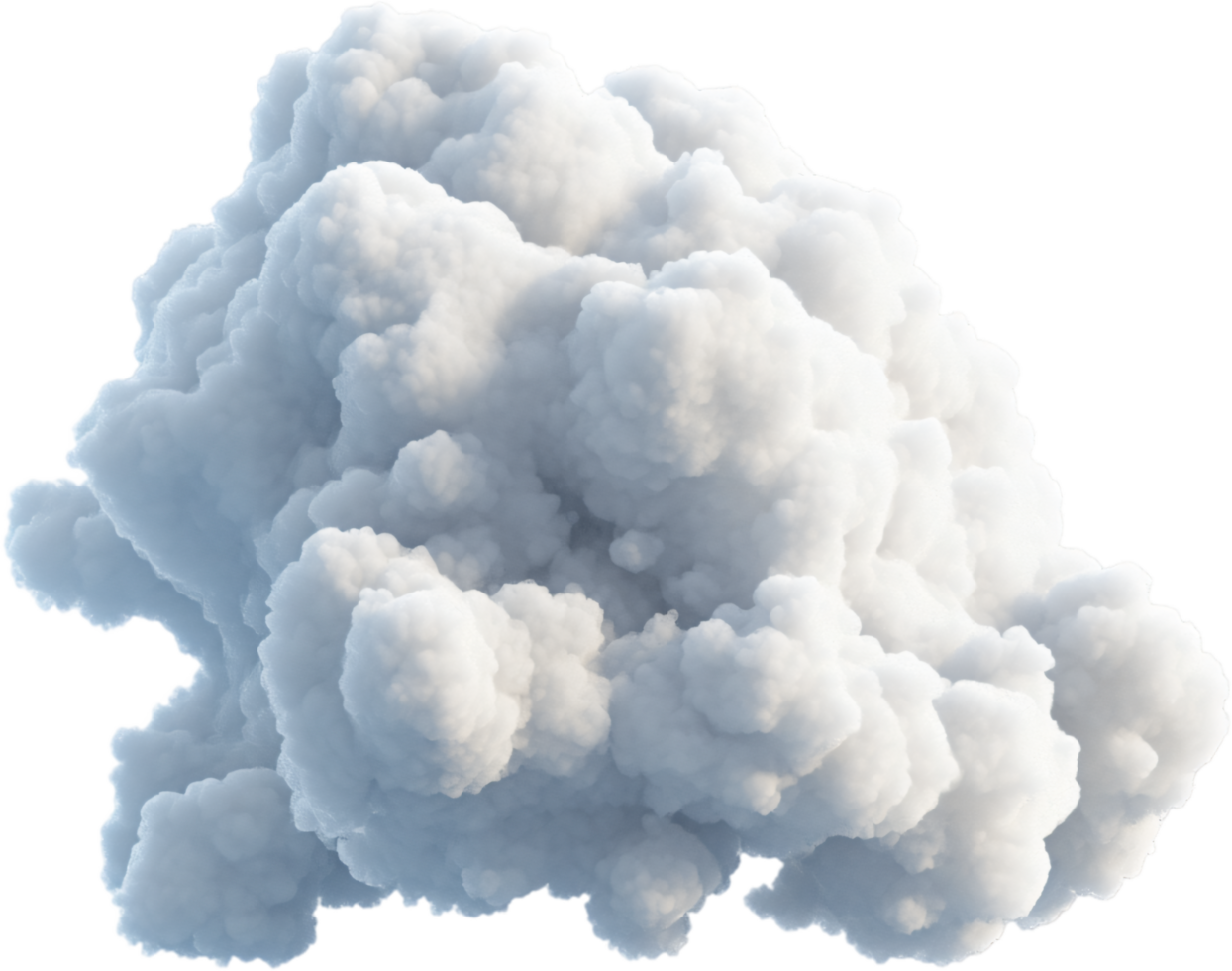 Fluffy white cloud formation against a dark background, exhibiting depth and texture with its clustered, billowing appearance. png