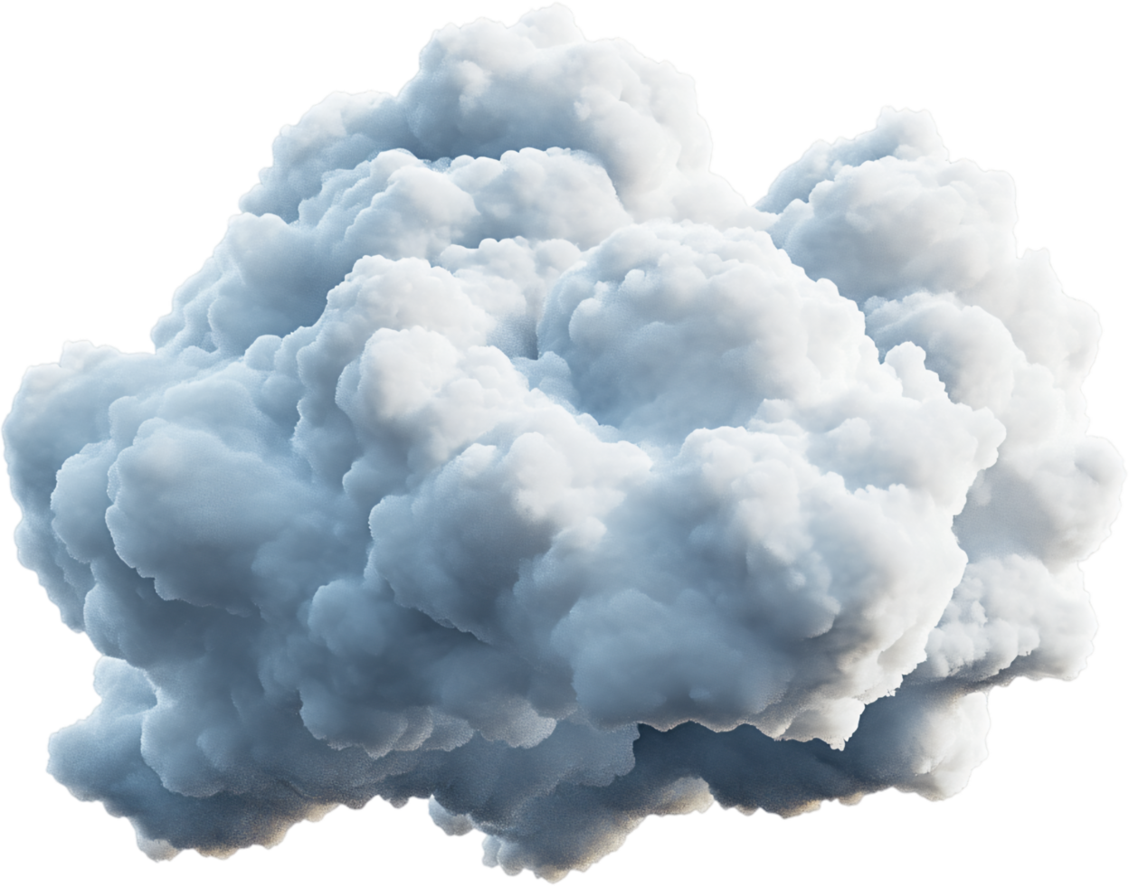 A stunning isolated cloud formation. Its fluffy texture and gradient of whites and blues evoke feelings of peace, wonder, and vast open skies. png