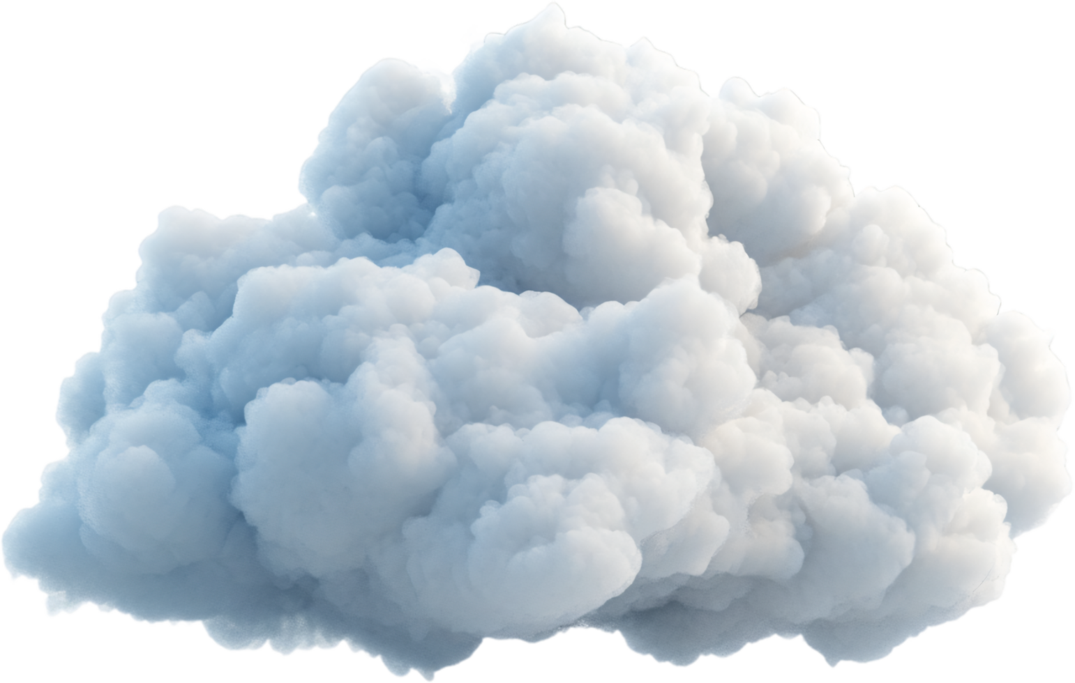 Fluffy cloud formation against a black backdrop, its voluminous shape and texture are digitally rendered, showcasing ethereal beauty. png