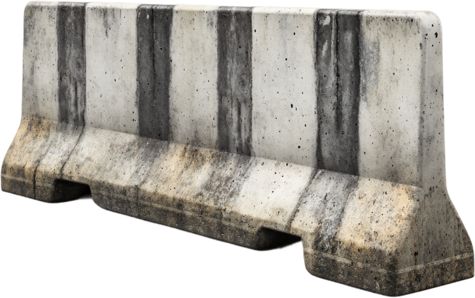 Durable concrete barrier featuring prominent vertical stripes, offering robust protection and versatile use in various safety scenarios. png