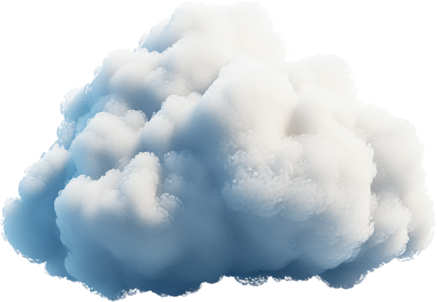 Isolated, fluffy white cloud formation. Weather element. The digital rendering captures cloud's airy texture against a transparent backdrop. png