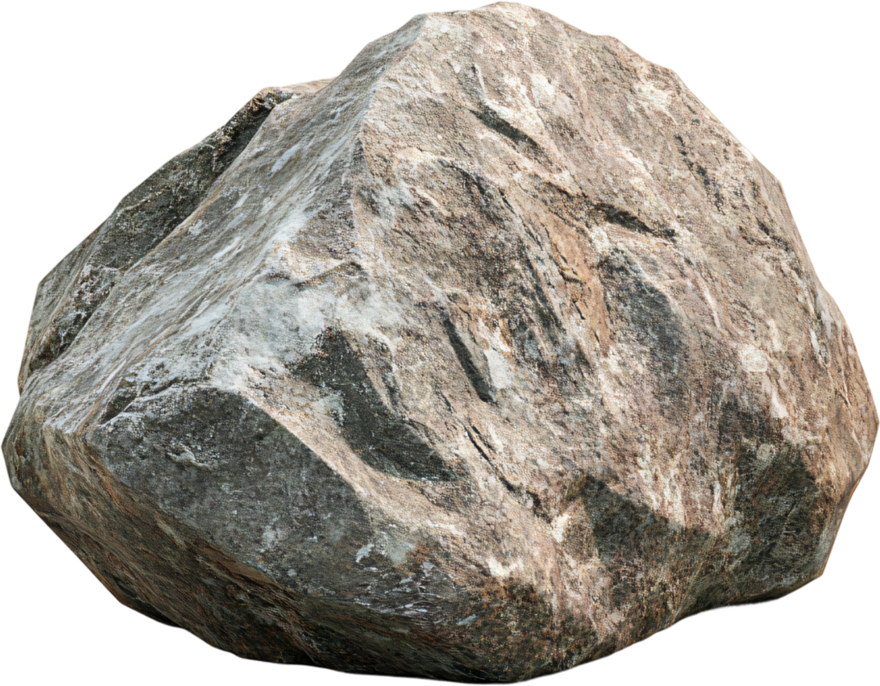 Isolated rock formation with a rugged, weathered surface, showcasing textures and earthy tones. Geological feature against a dark background. png