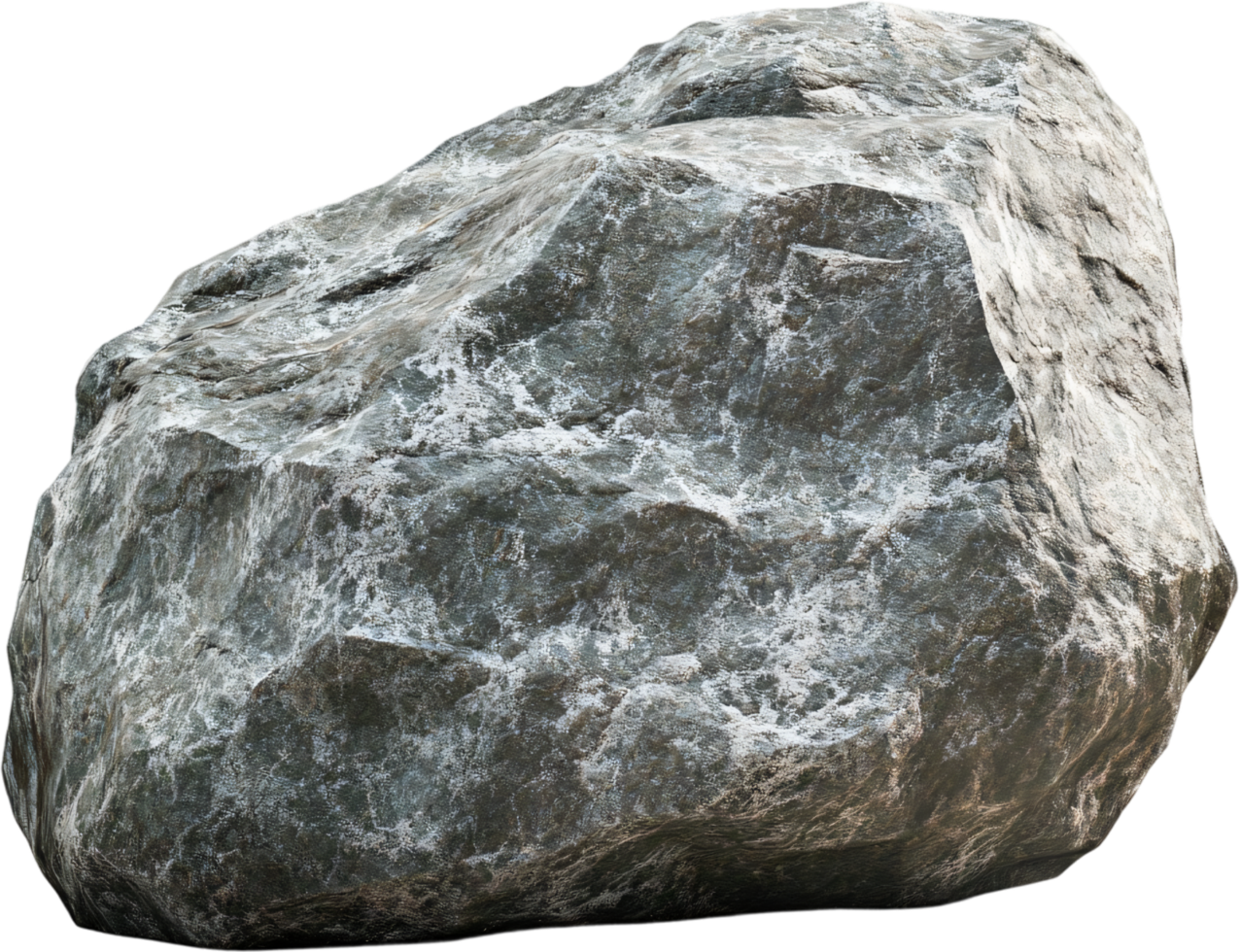 A large, grey stone or boulder with a rough texture, showcased against a solid black backdrop, highlighting the rock's surface details. png