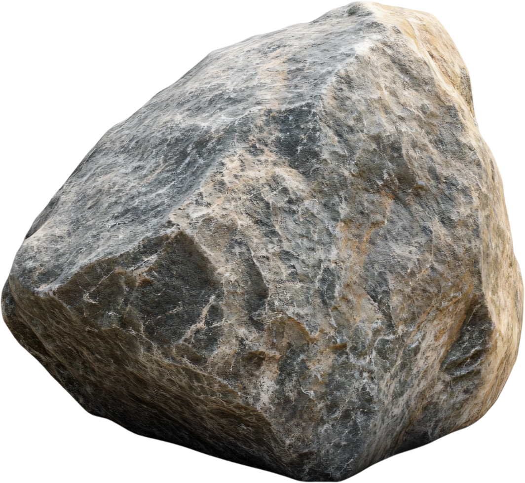 Detailed image of a large, isolated rock with a complex texture and color variation. The rock showcases shades of gray and beige. png