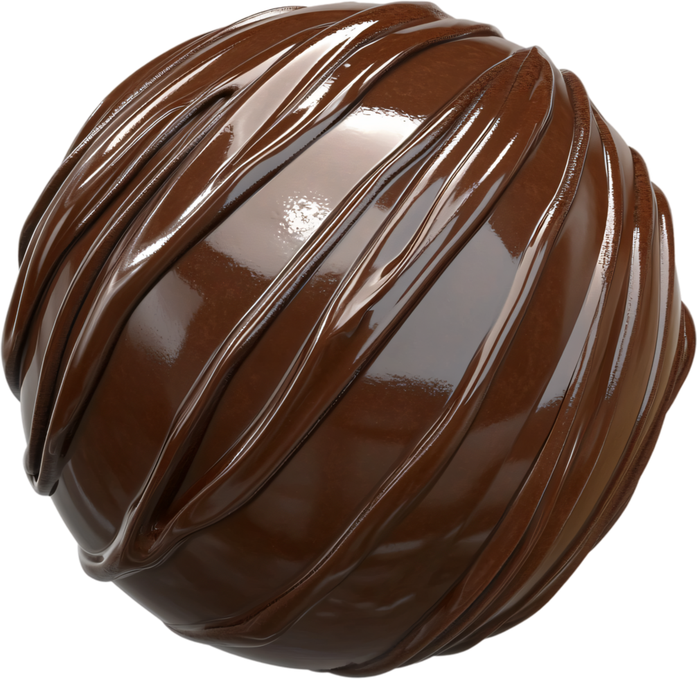 Glossy chocolate orb with flowing ridges, perfect for dessert lovers. A delectable delight presented in a sleek, rounded package. png