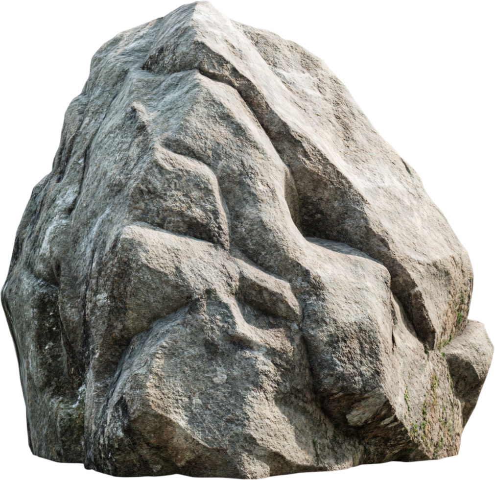 An imposing, textured grey boulder, its rough surface hinting at geological processes and natural beauty. Rock formation against a dark backdrop. png