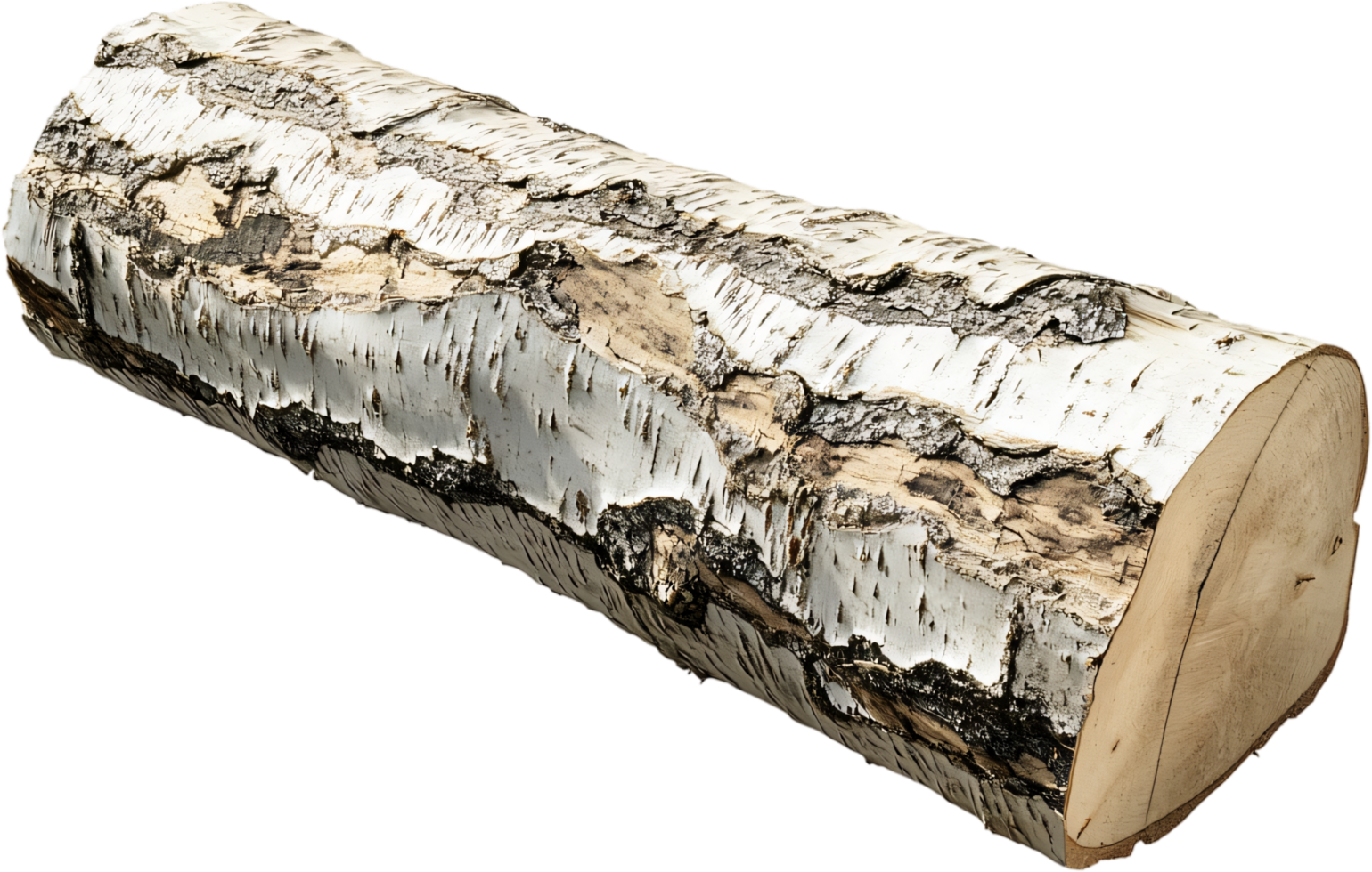 A birch log is seen, its bark displaying distinct patterns of white and dark shades. This tree component presents natural textures. png