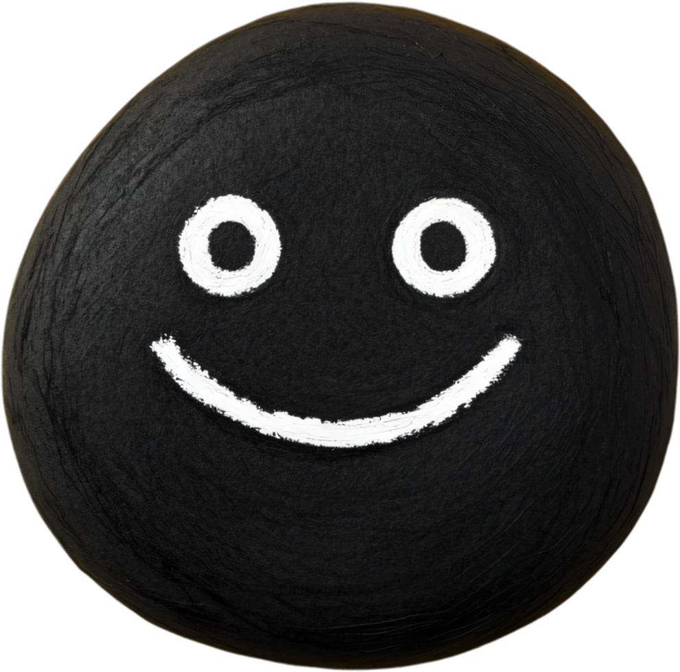 Smiling Rock, A dark stone with a whimsical, hand-drawn smiley face. Simplistic and lighthearted, adding a touch of joy to any setting. png