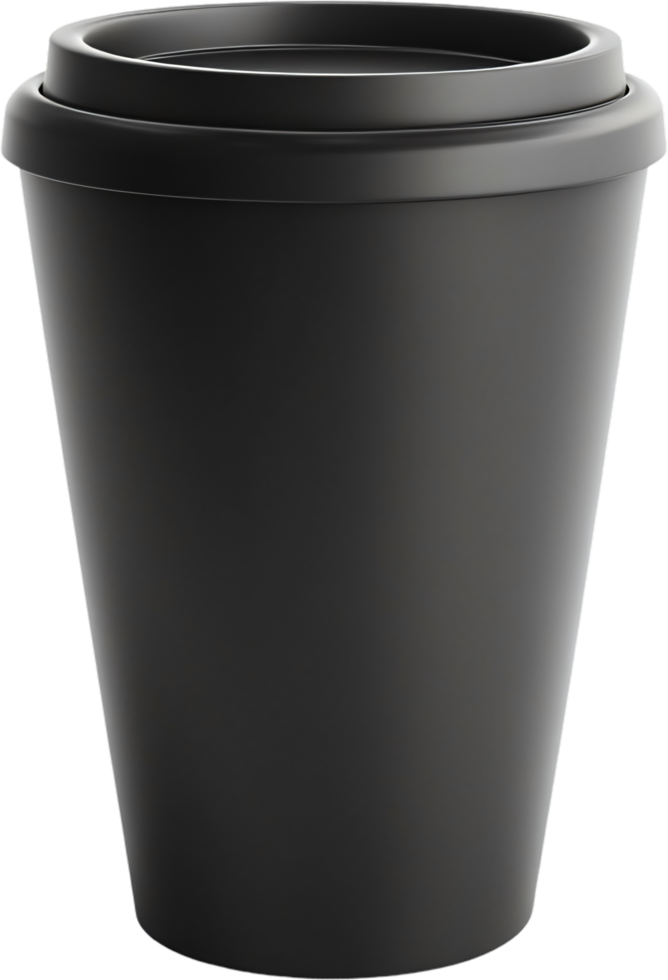 Sleek black reusable coffee cup with lid, perfect for enjoying your favorite hot beverage on the go while being environmentally conscious. png