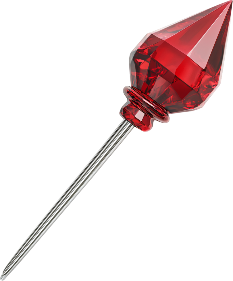 A captivating image showcasing a striking red crystal pin, ideal for sophisticated crafting and decorative applications. Great detail, isolated. png