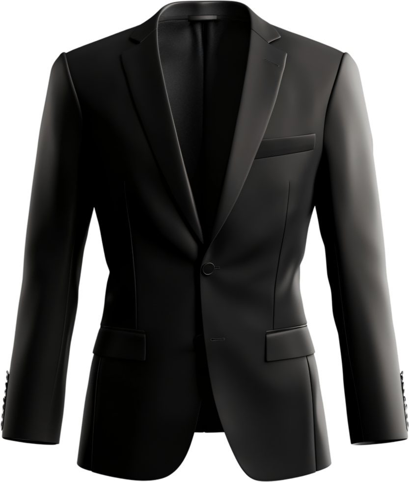 Sophisticated black suit jacket, a symbol of classic elegance and refined style, perfect for professional and formal occasions. png