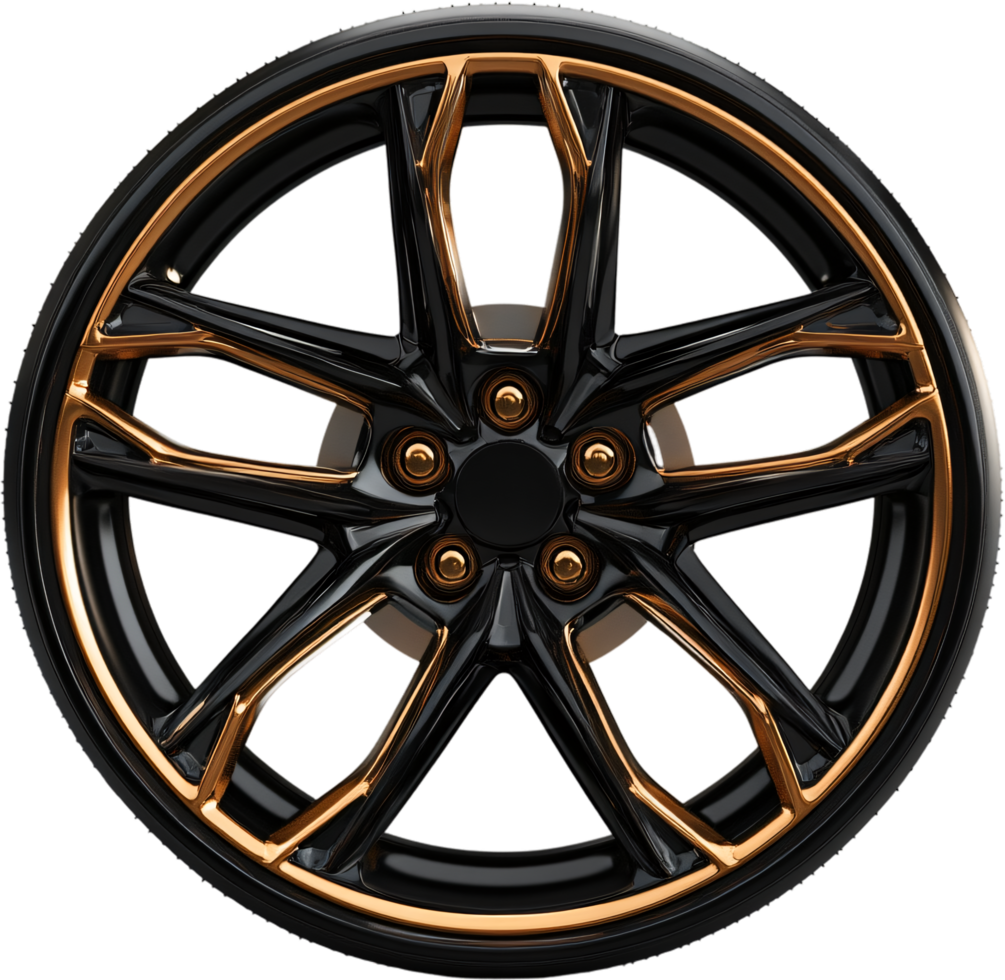 Sleek black rim with bronze accents for vehicles, offering style and performance. Enhances vehicle aesthetics with modern design, premium material. png