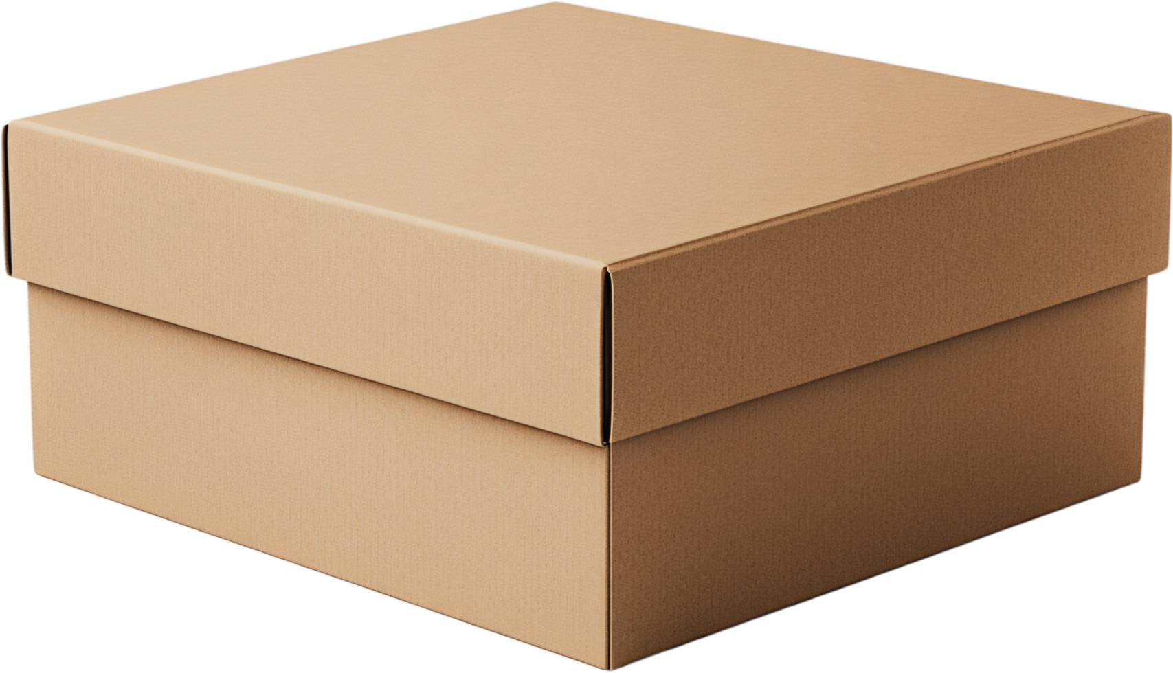 A closed, square box with a lid made of tan cardboard, often used for storage or shipping. The box is plain and undecorated. png
