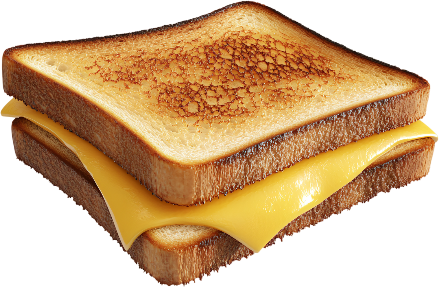 Golden grilled cheese sandwich, featuring melted cheese between two slices of lightly toasted bread, a simple, classic comfort food. png
