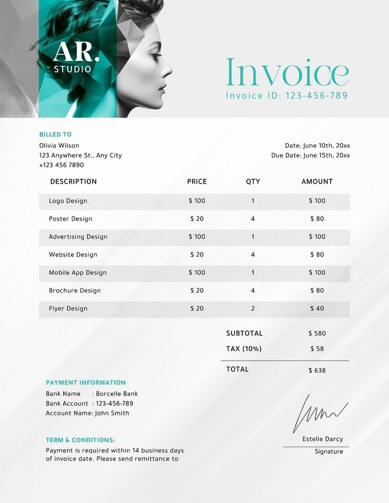 Aqua Grey Graphic Design Studio Invoice Template